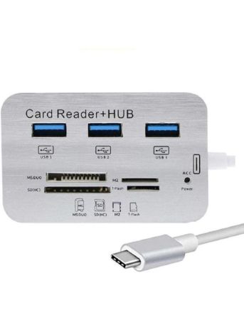 7 in 1 USB 3.0 3.1 | 3 Ports USB Hub Combo Card Reader type c (Silver)